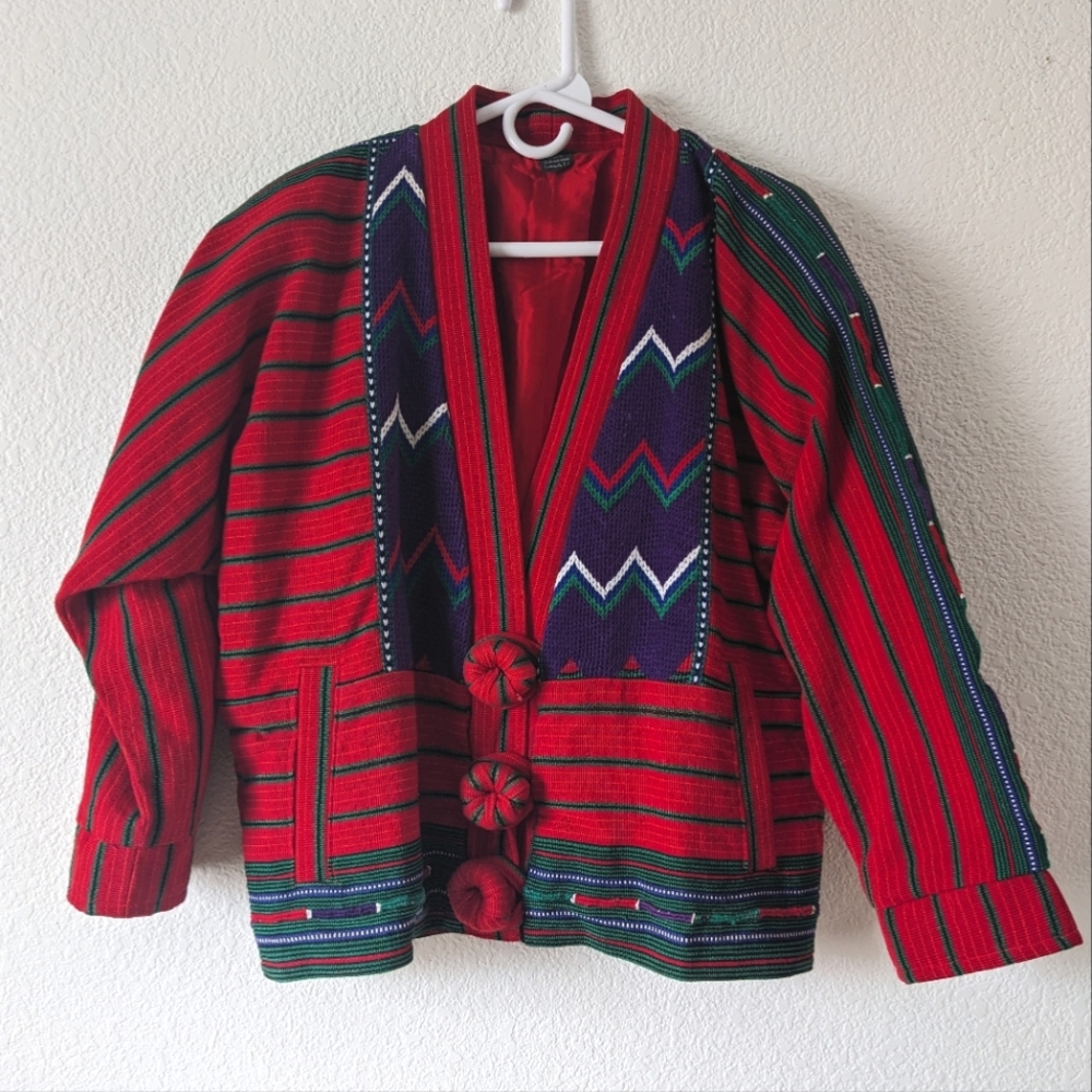 Traditional Woven Polish Folk Jacket - Women's size Medium - Red/Multicolored